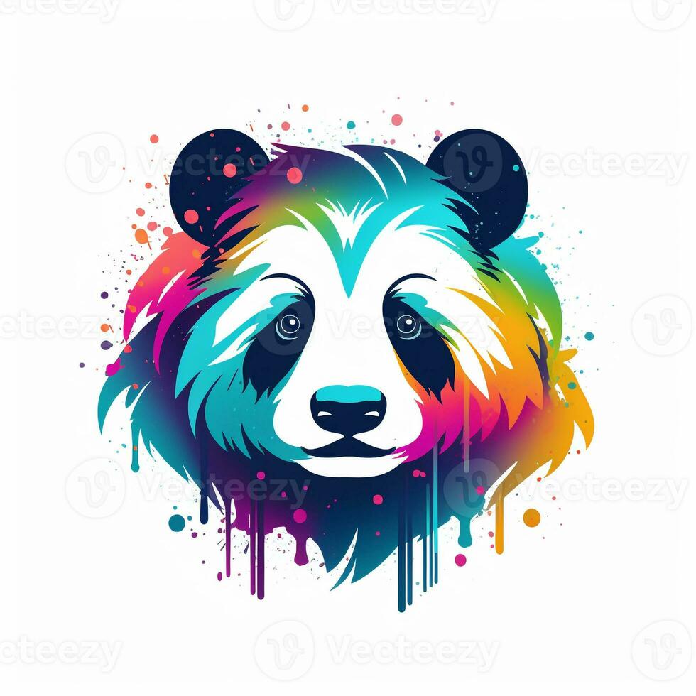 AI generated psychedelic art logo of a panda head. Generative AI photo
