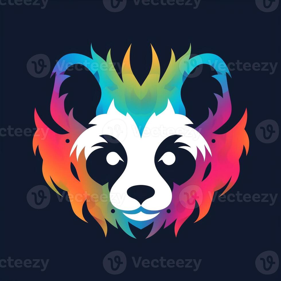 AI generated psychedelic art logo of a panda head. Generative AI photo