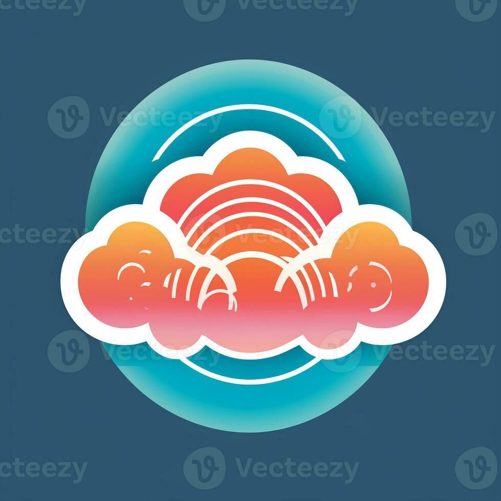 AI generated psychedelic art logo of a cloud. Generative AI photo