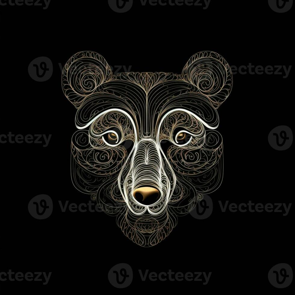 AI generated layering logo featuring bear head in white neon on a black background. Generative AI photo