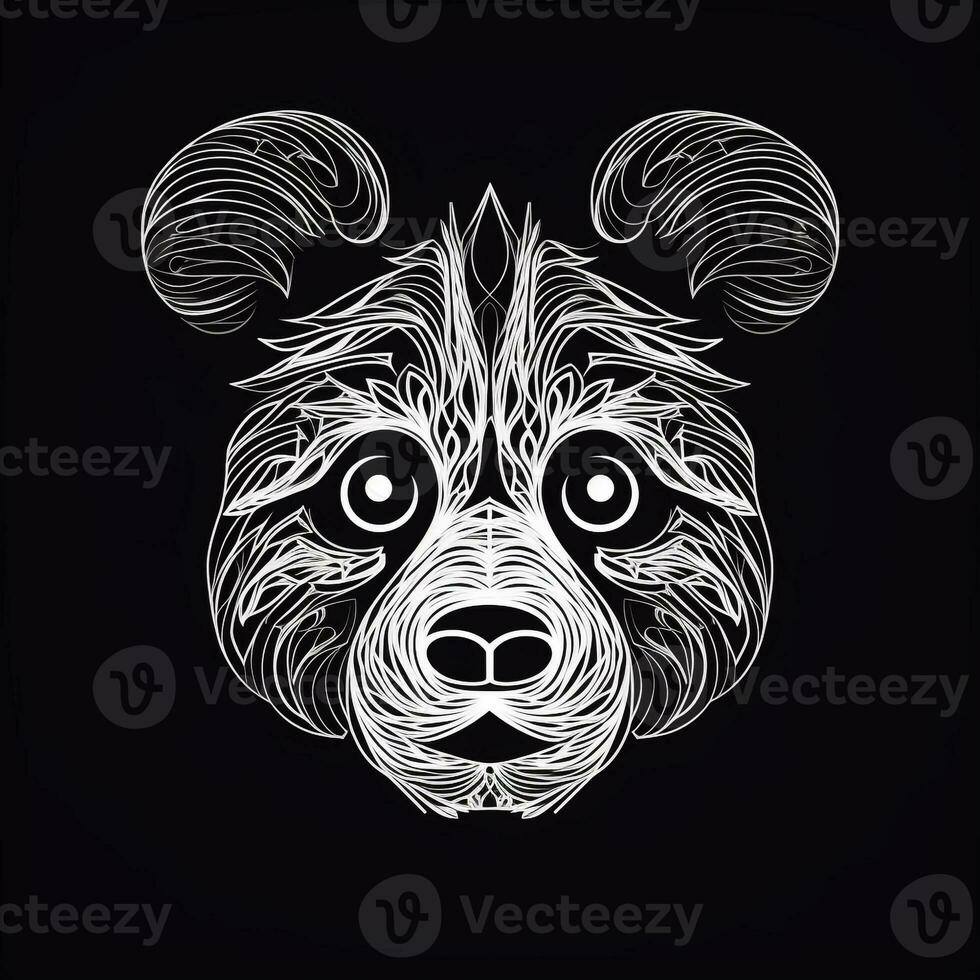 AI generated layering logo featuring panda head in white neon on a black background. Generative AI photo