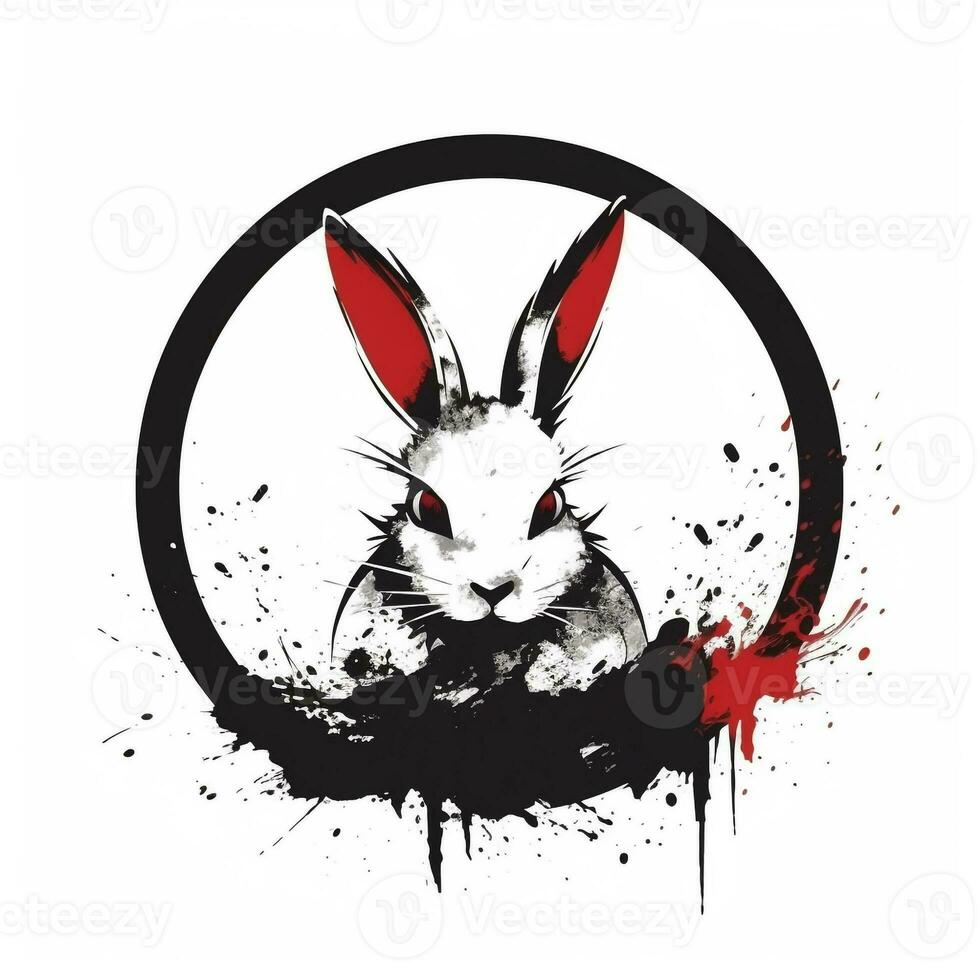 AI generated grunge rabbit logo. Generative AI photo