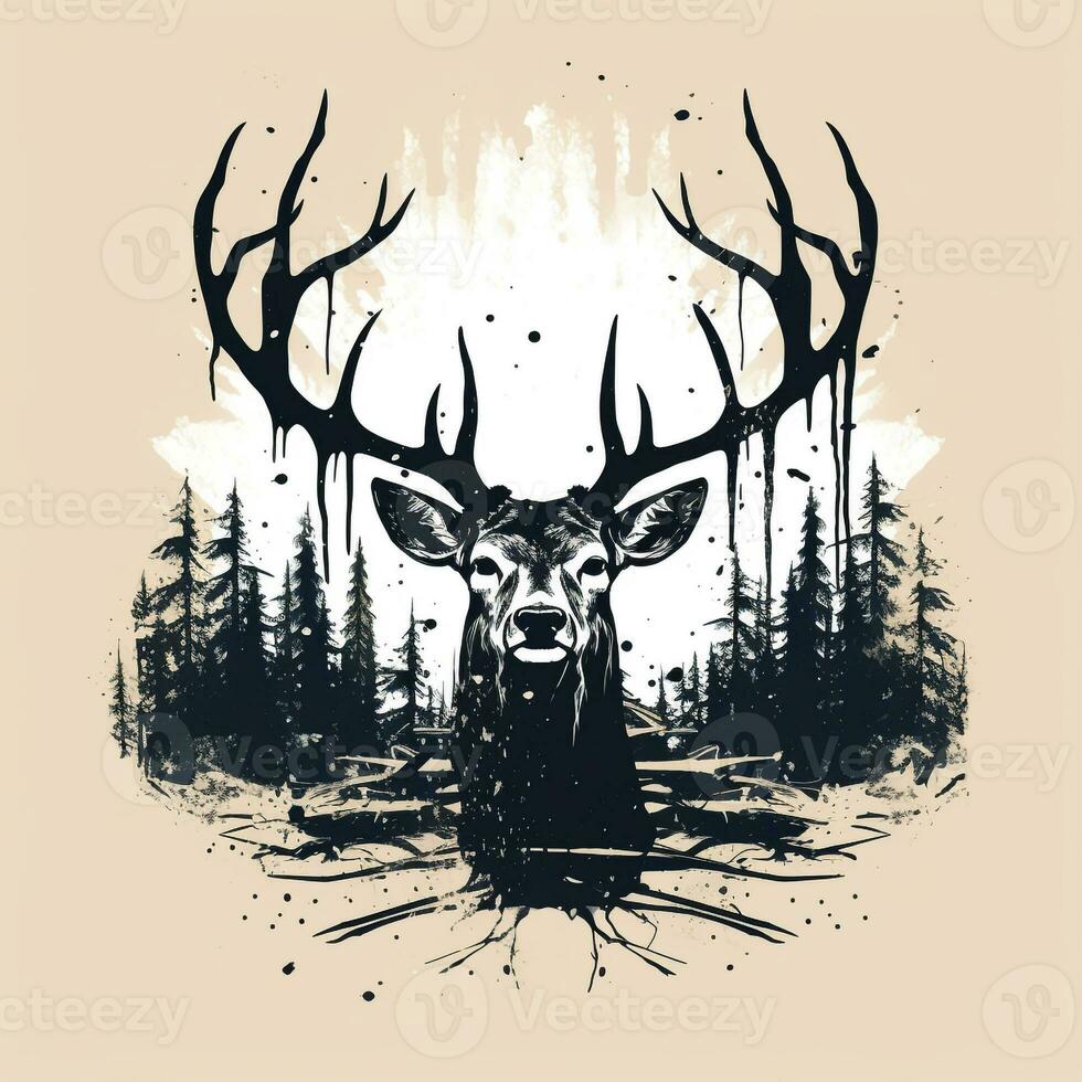 AI generated grunge deer head logo. Generative AI photo