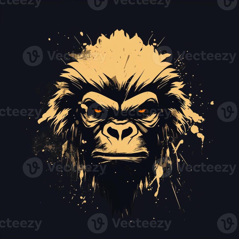 AI generated grunge gorilla head logo. Generative AI photo