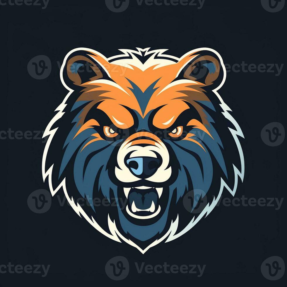 AI generated illustrative logo of a bear head. Generative AI photo