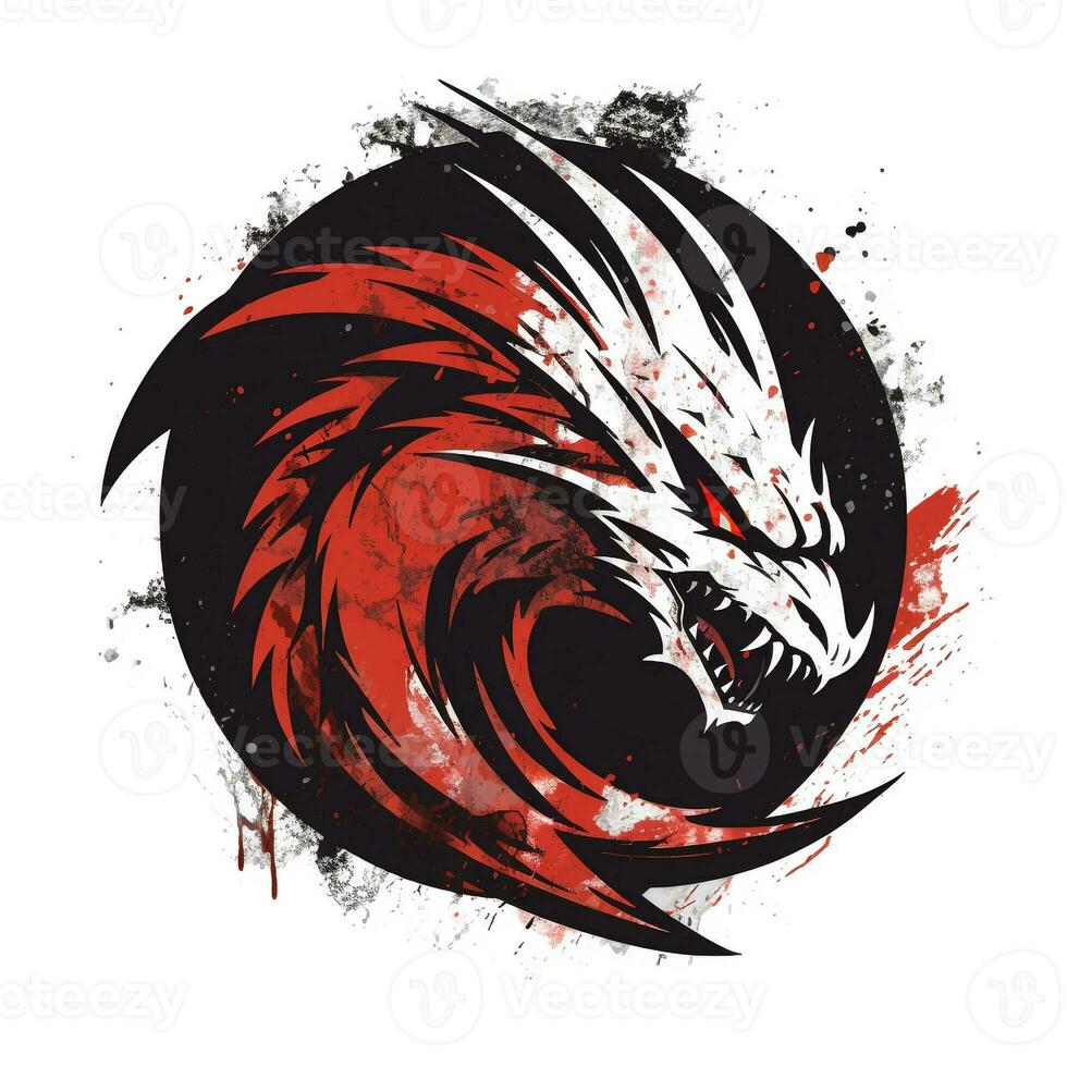 AI generated grunge dragon logo. Generative AI photo