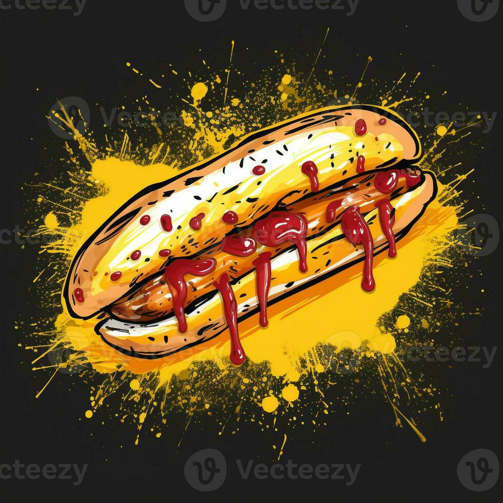 AI generated grunge hotdog logo. Generative AI photo