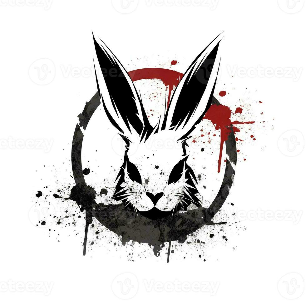 AI generated grunge rabbit logo. Generative AI photo