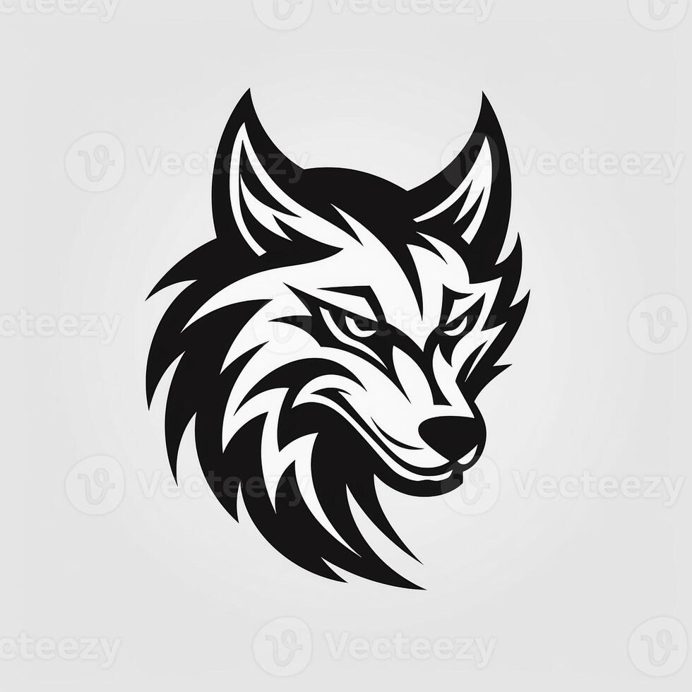 AI generated hand-drawn logo of a wolf head. Generative AI photo