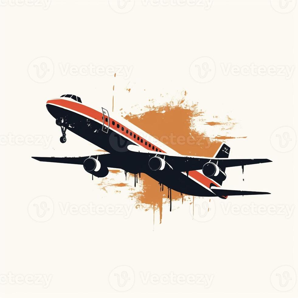 AI generated grunge airplane logo. Generative AI photo