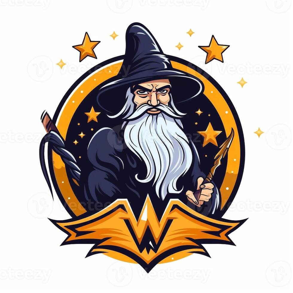 AI generated cartoon logo of a wizard. Generative AI photo