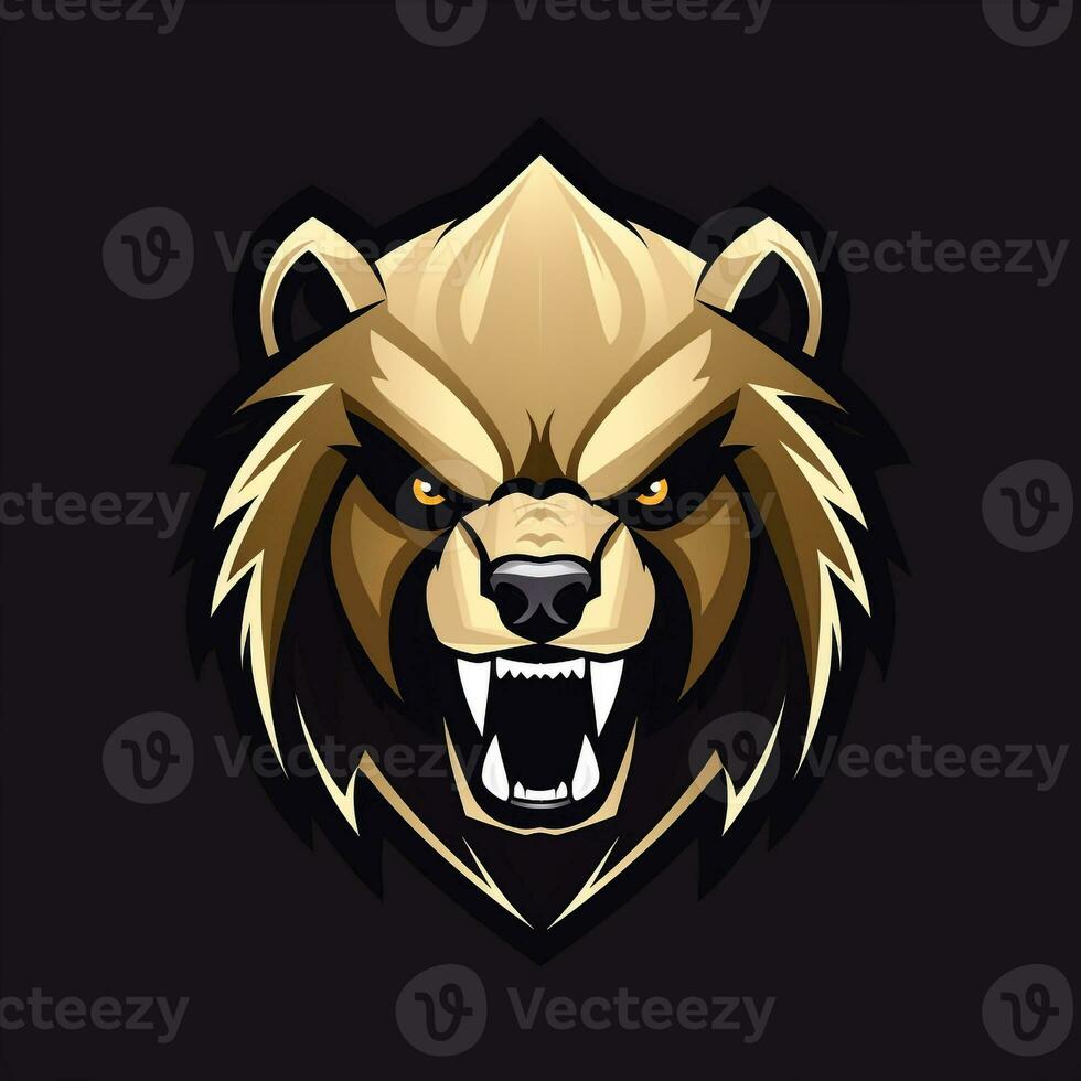 AI generated Emblem logo of a bear head. Generative AI photo