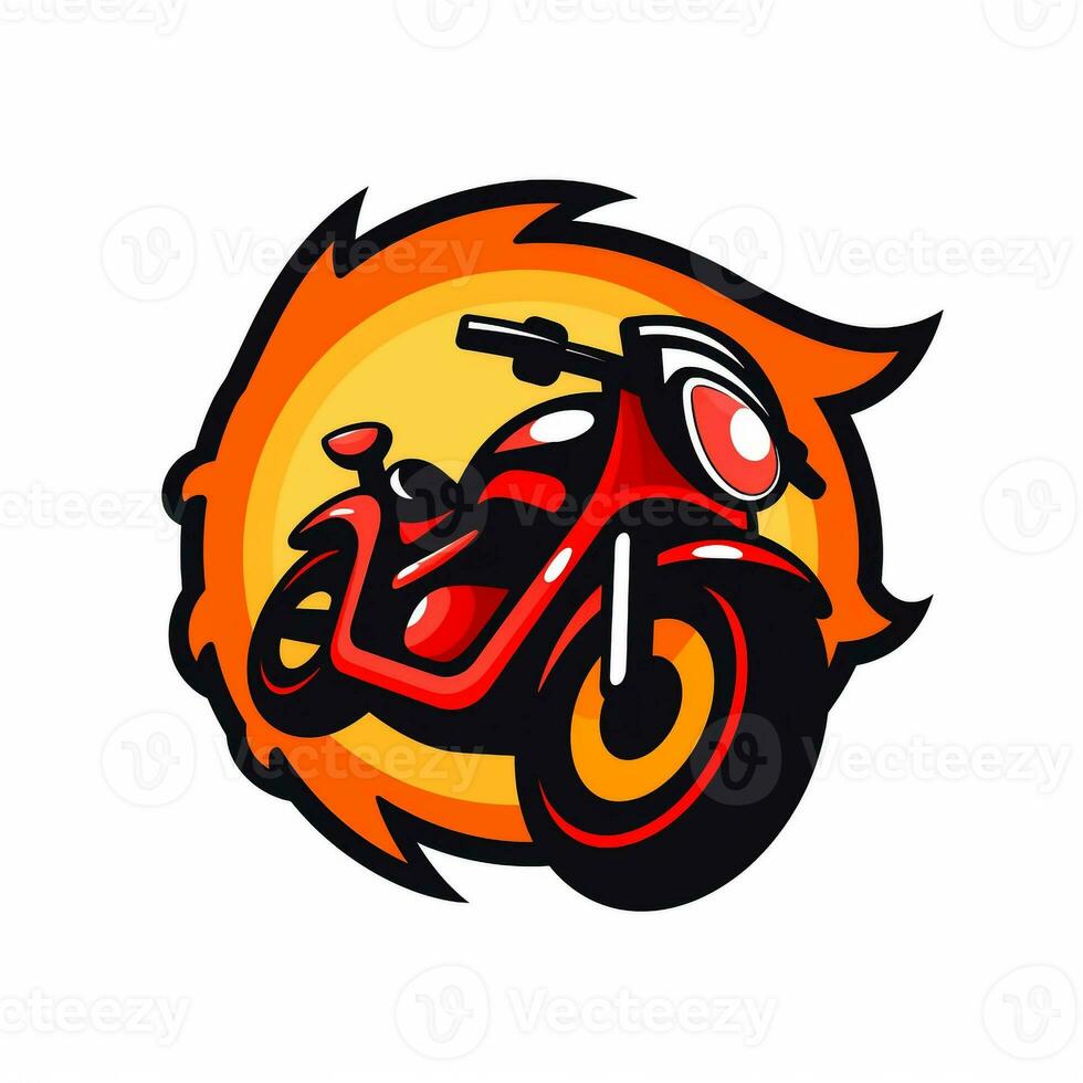 AI generated cartoon logo of a motorcycle. Generative AI photo