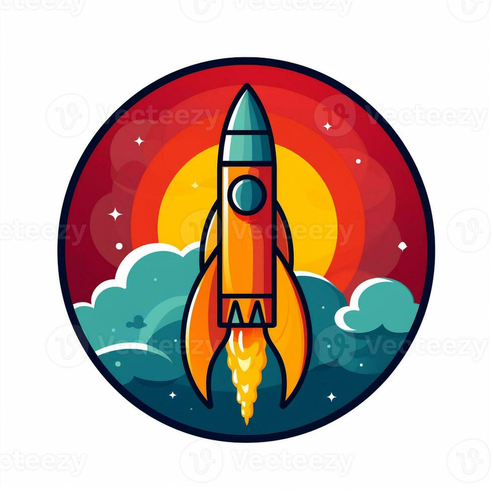 AI generated cartoon logo of a rocket. Generative AI photo