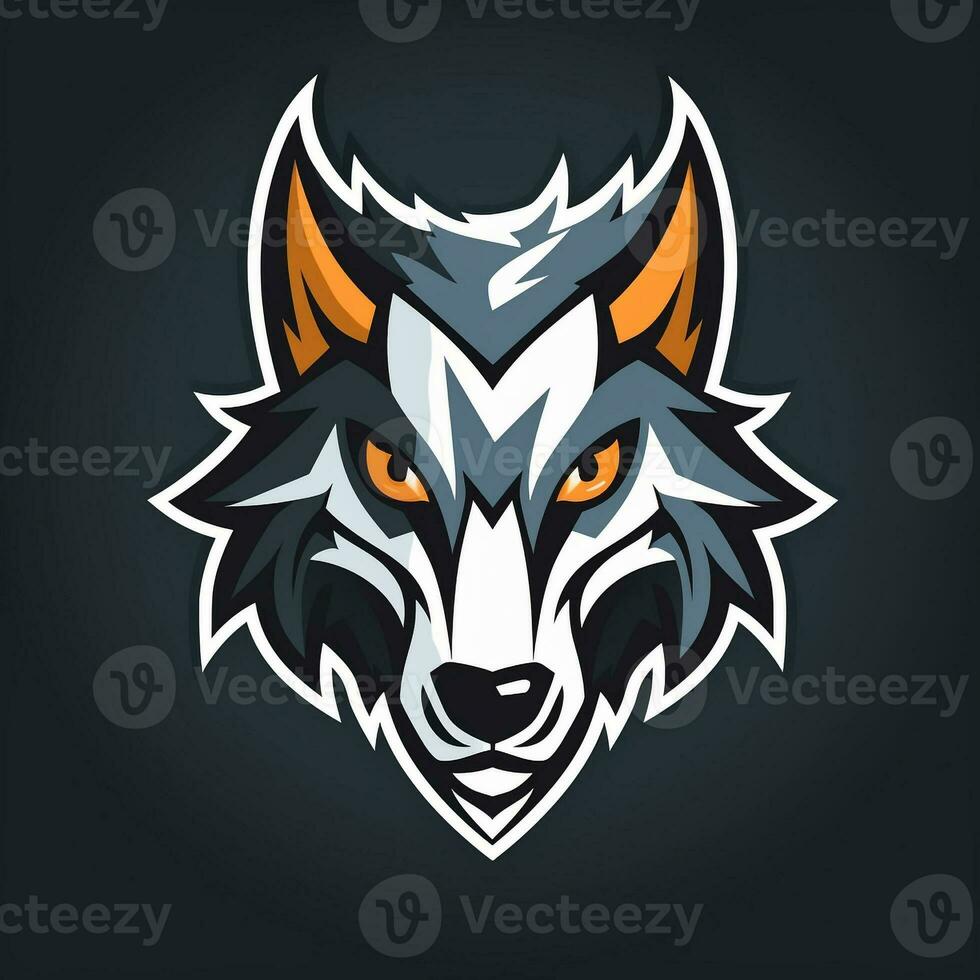 AI generated cartoon logo of a wolf head. Generative AI photo
