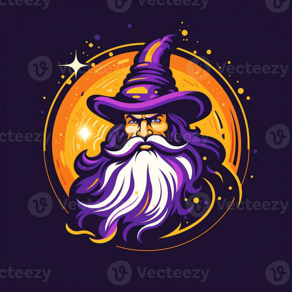 AI generated a vibrant logo of a wizard. Generative AI photo