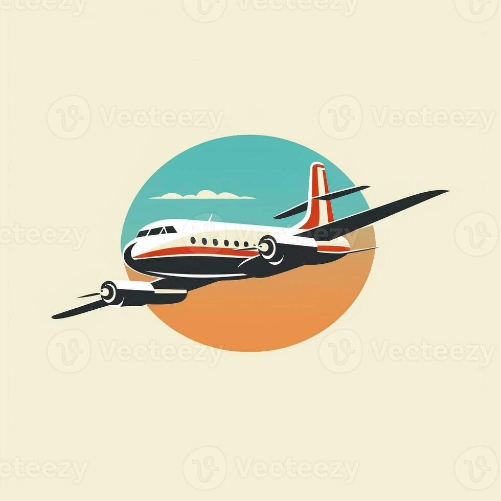 AI generated a retro logo of airplane. Generative AI photo