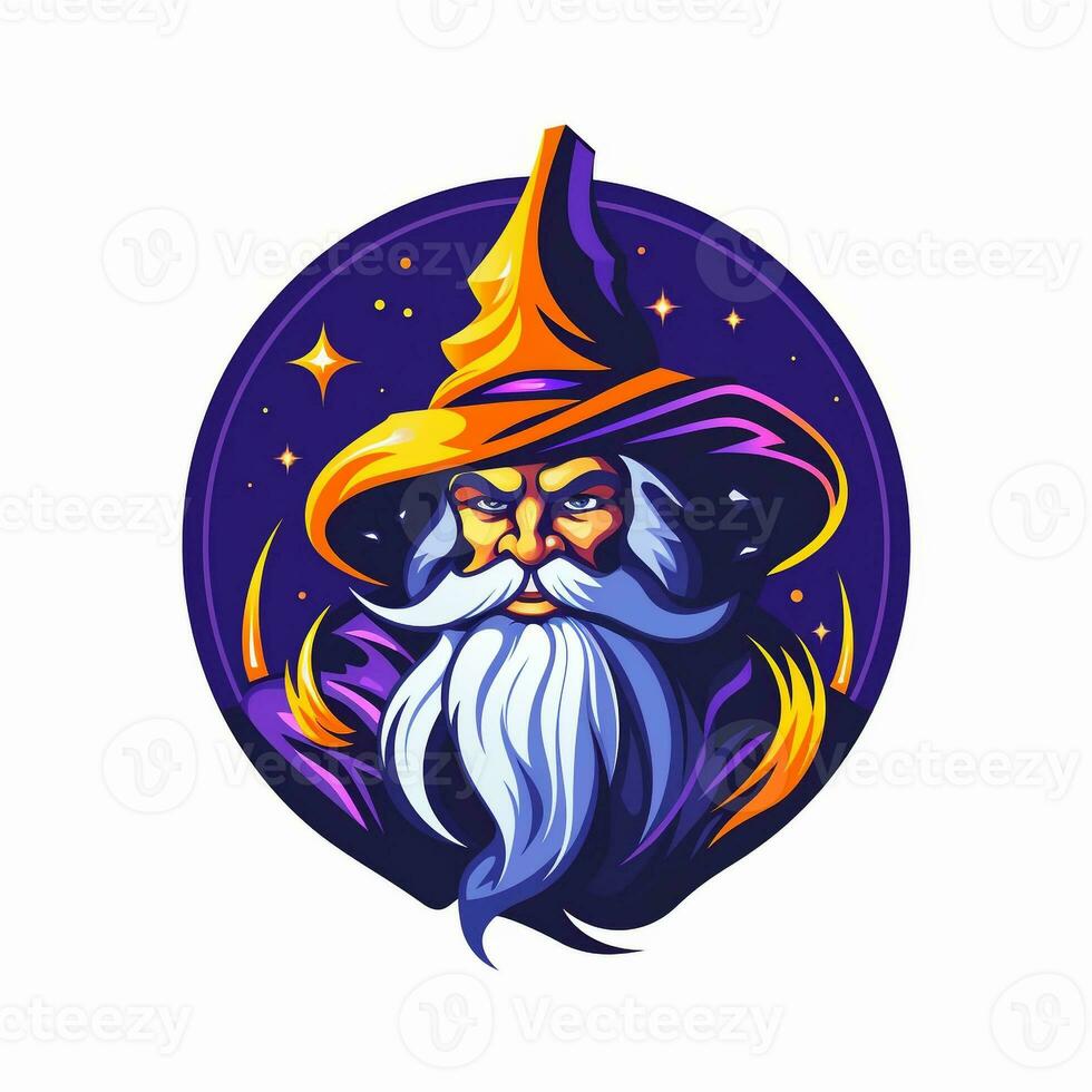 AI generated a vibrant logo of a wizard. Generative AI photo