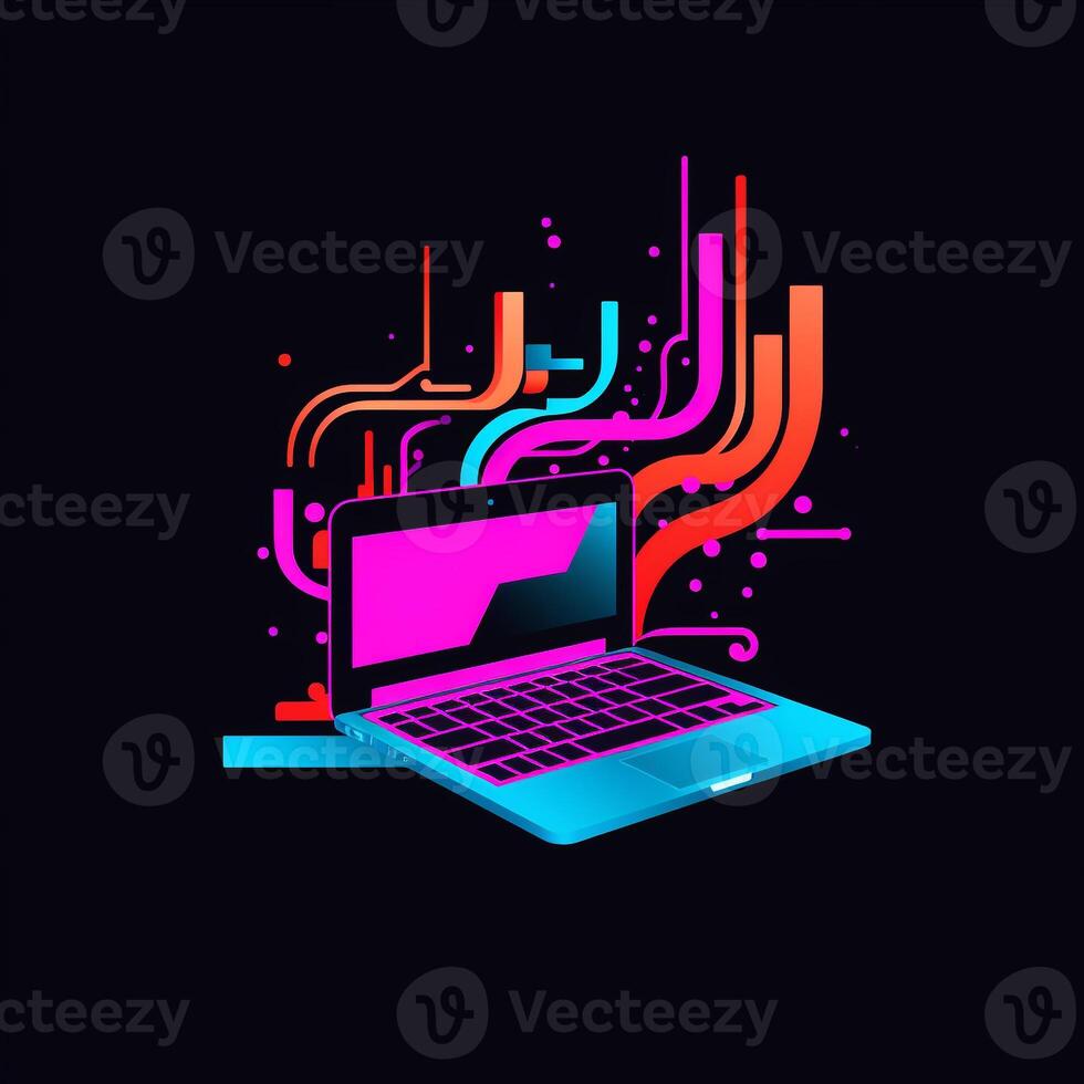 AI generated a vibrant logo of a computer. Generative AI photo