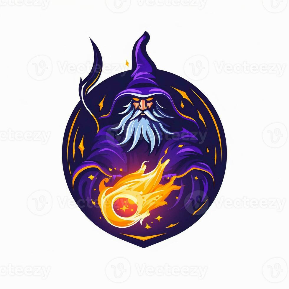 AI generated a vibrant logo of a wizard. Generative AI photo