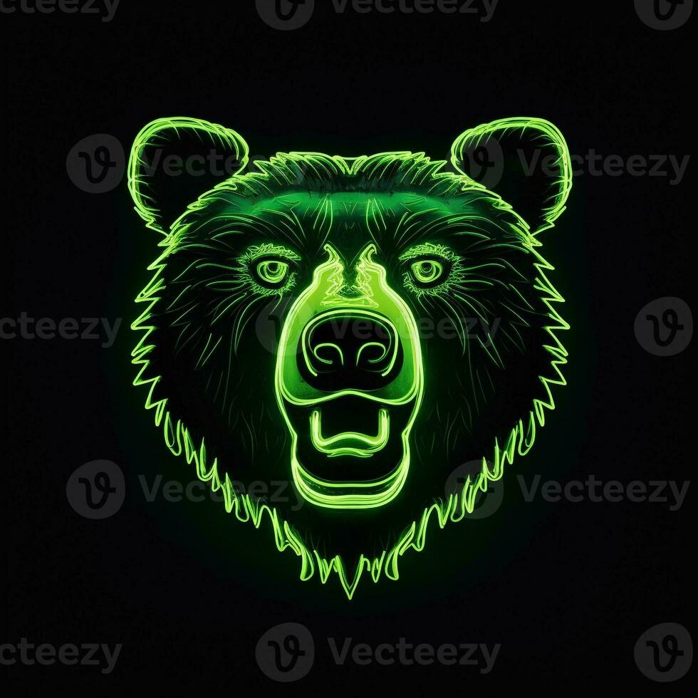 AI generated A mascot logo featuring a bear head in green neon. Generative AI photo