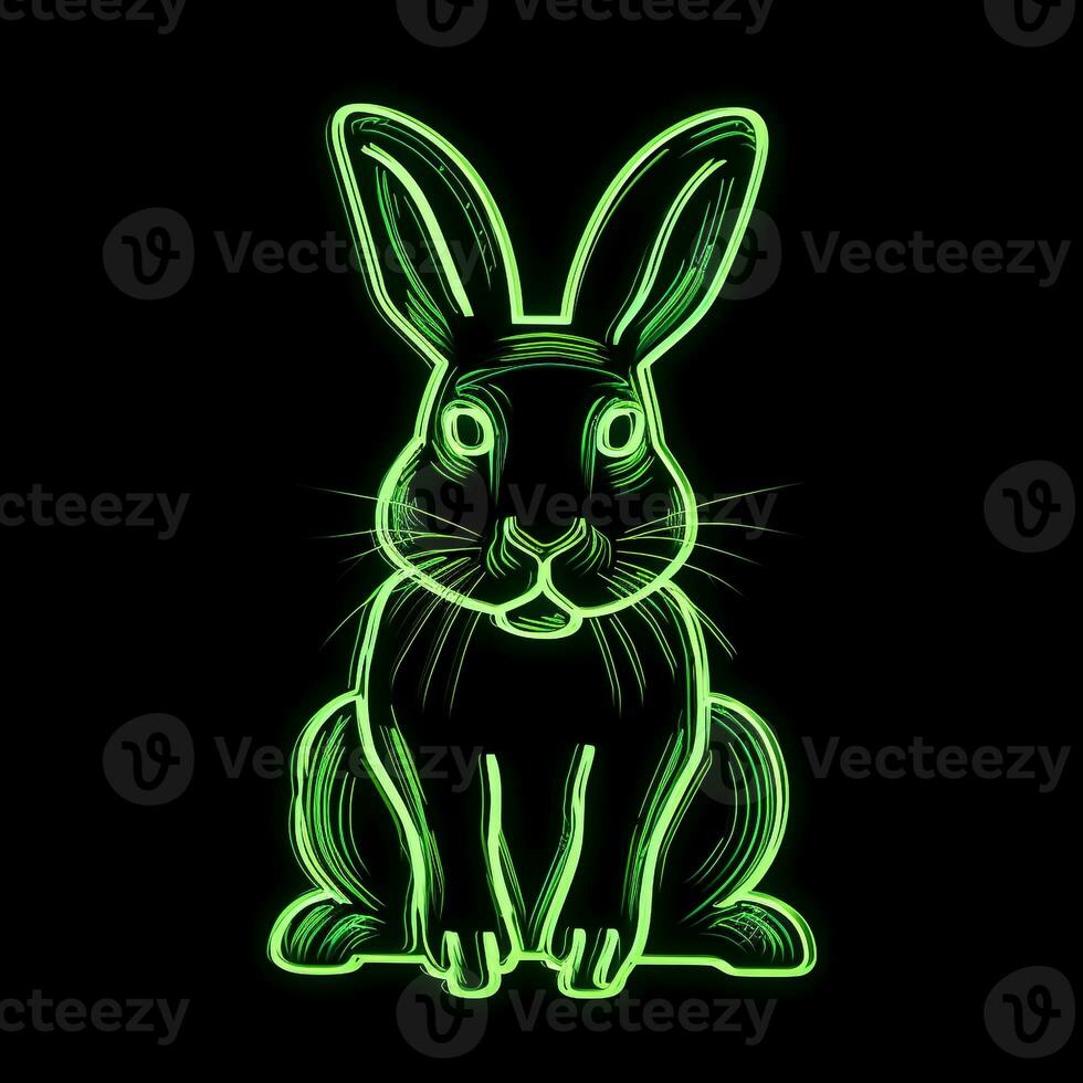 ai generado un mascota logo presentando un Conejo en verde neón. generativo ai foto