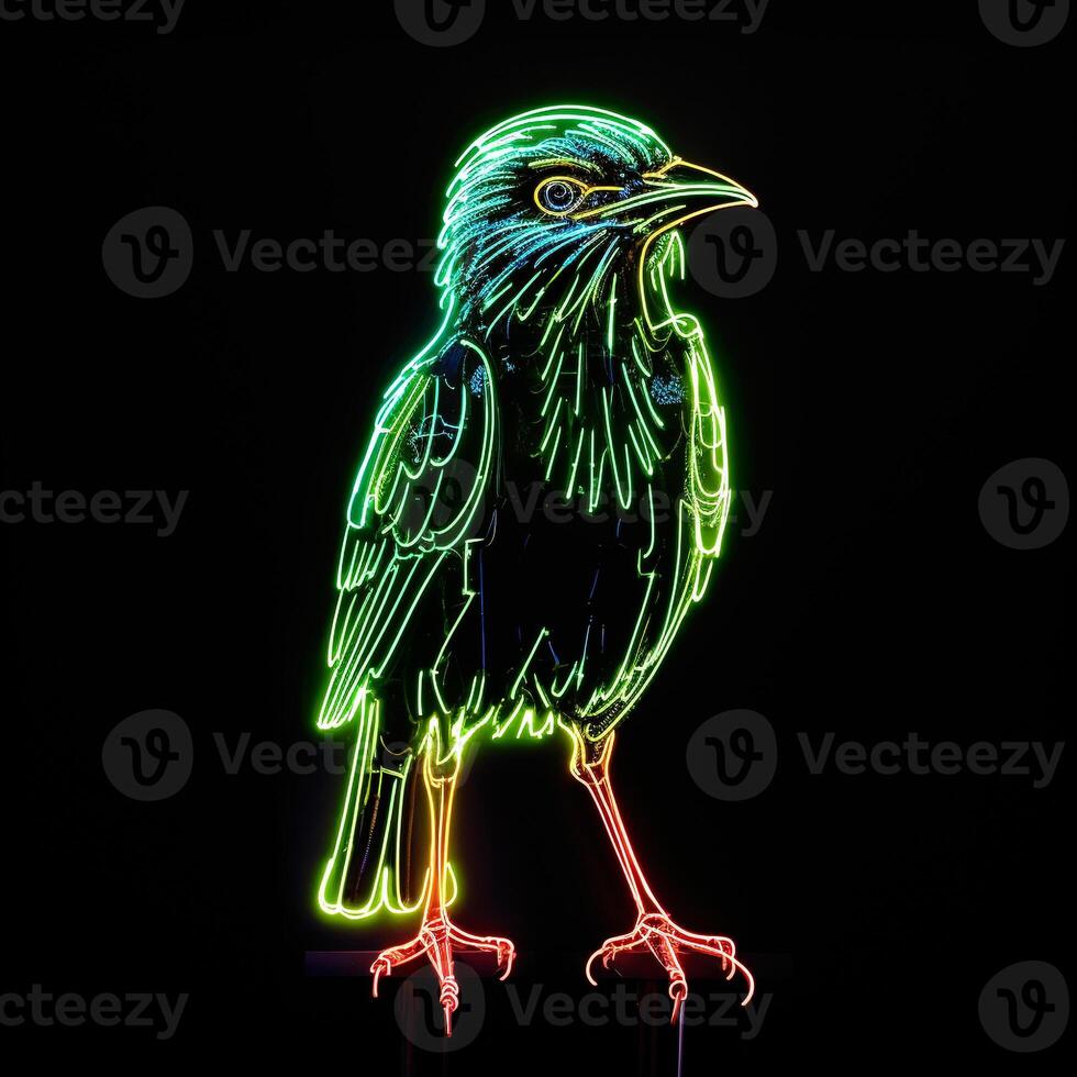 AI generated A mascot logo featuring a bird in green neon. Generative AI photo