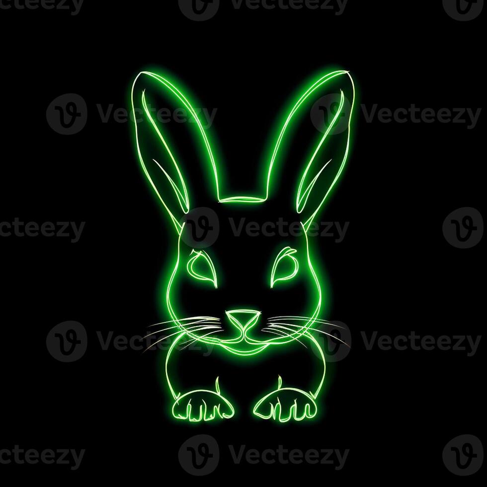 AI generated A mascot logo featuring a rabbit in green neon. Generative AI photo