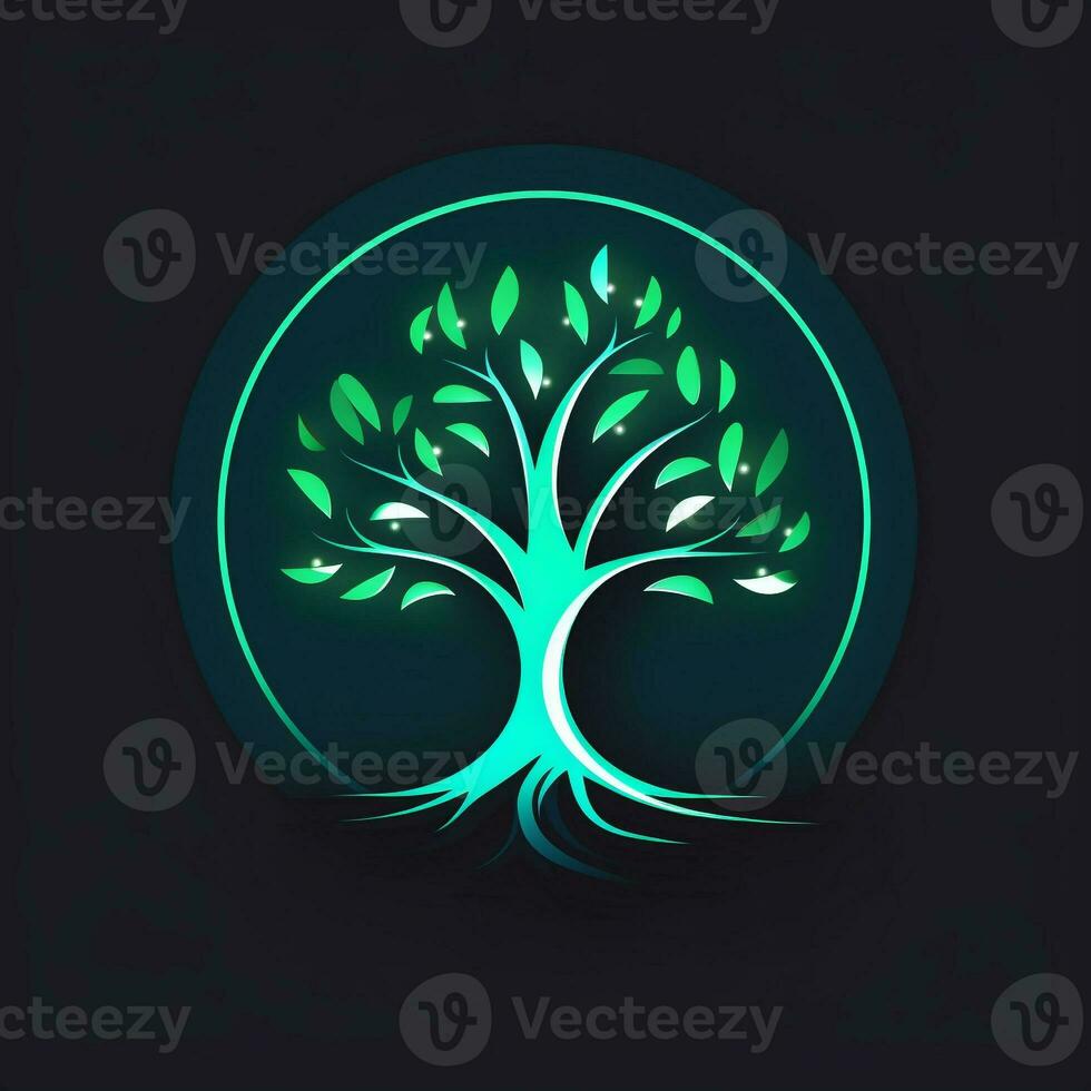 AI generated a futuristic logo of a tree. Generative AI photo