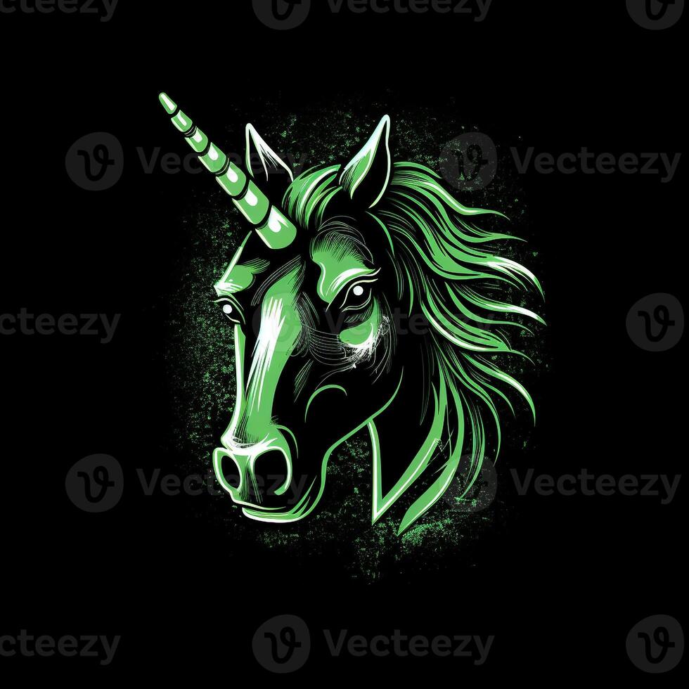 AI generated A mascot logo featuring a unicorn in green neon. Generative AI photo