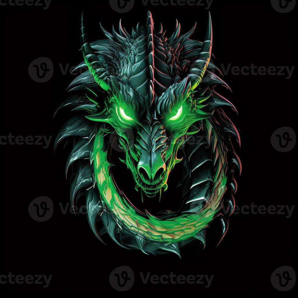 AI generated A mascot logo featuring a dragon in green neon. Generative AI photo