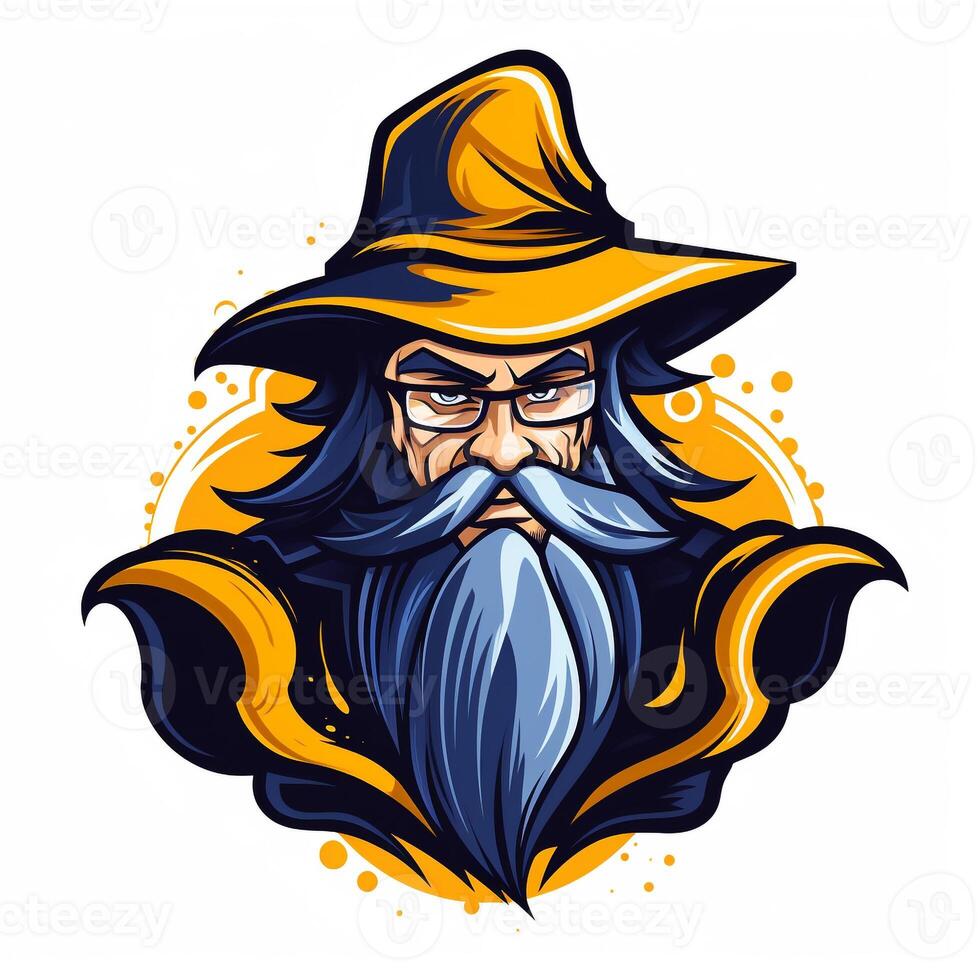 AI generated a comic wizard logo. Generative AI photo