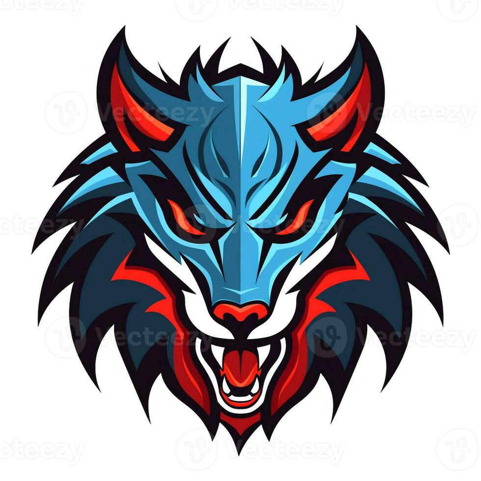 AI generated a comic wolf head logo. Generative AI photo