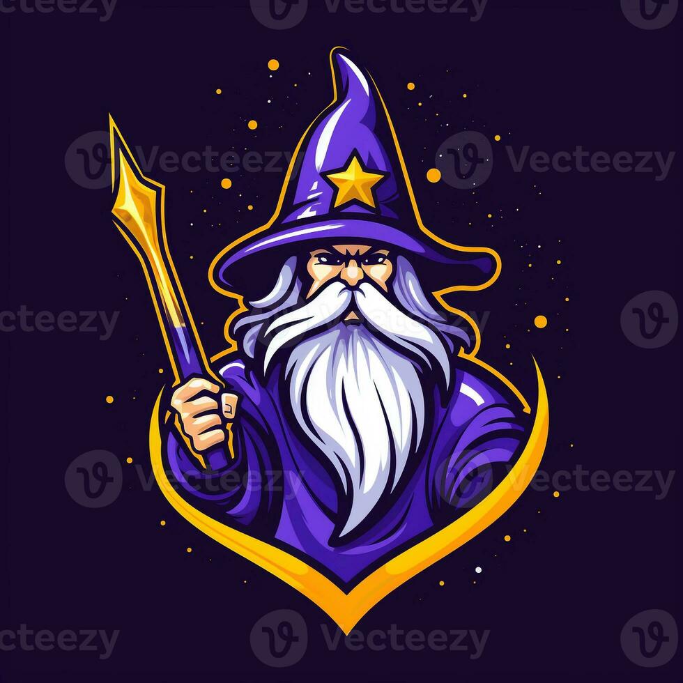 AI generated a comic wizard logo. Generative AI photo