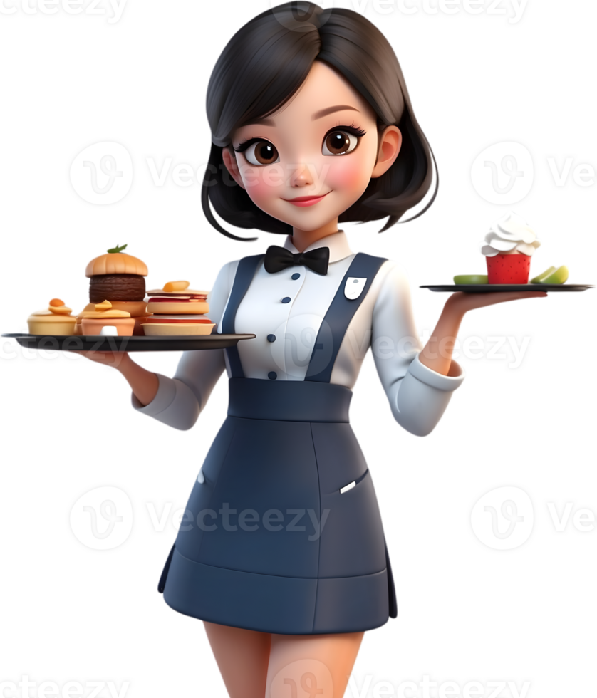 AI generated a cartoon character holding a tray with a cake png