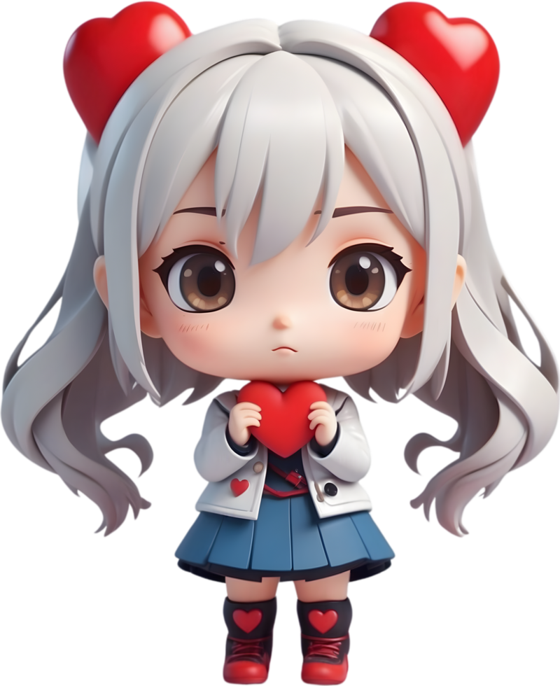 AI generated cartoon girl with heart png