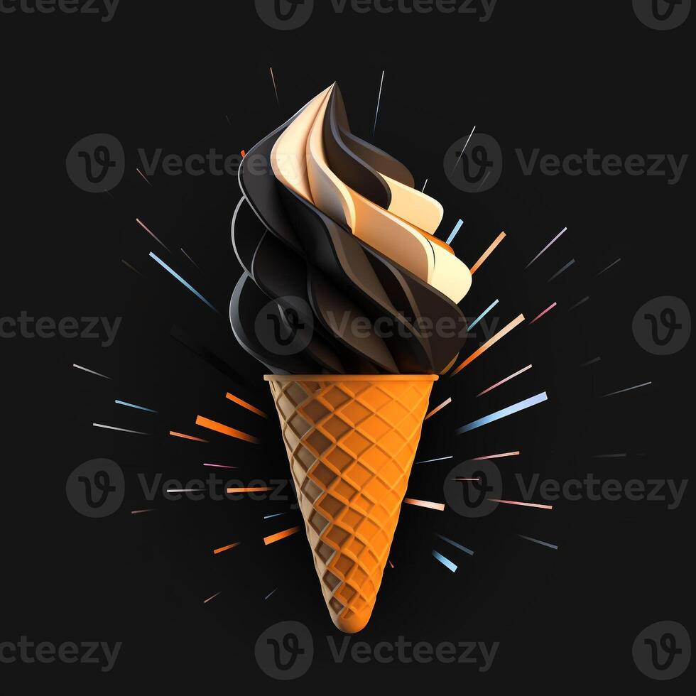 AI generated 3D logo featuring an ice cream cone with geometric shapes. Generative AI photo