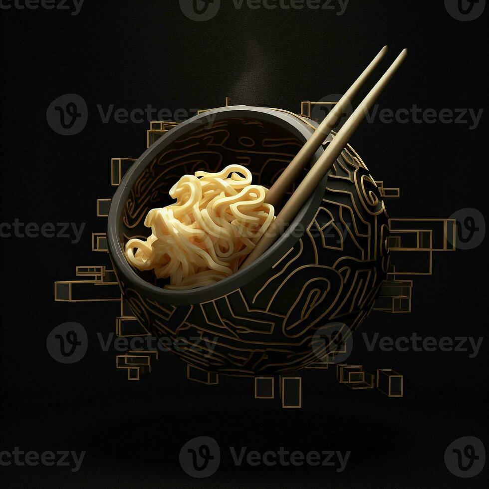 AI generated 3D logo featuring ramen with geometric shapes. Generative AI photo