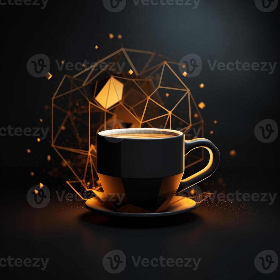 AI generated 3D logo featuring a coffee cup with geometric shapes. Generative AI photo