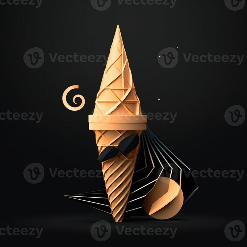 AI generated 3D logo featuring an ice cream cone with geometric shapes. Generative AI photo