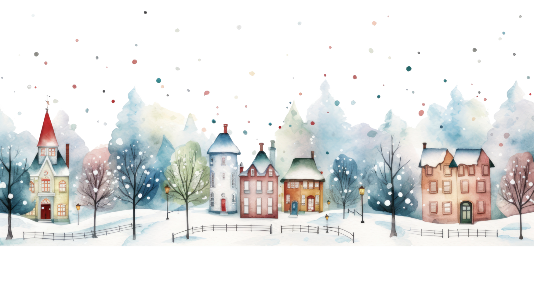 AI generated watercolor winter cute town landscape isolated on a transparent background. png