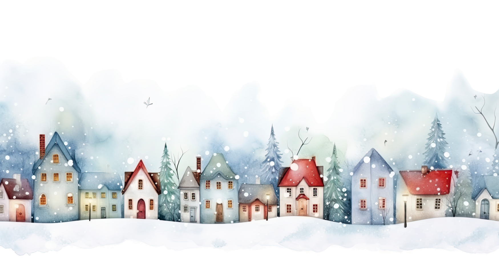 AI generated watercolor winter cute town landscape isolated on a transparent background. png
