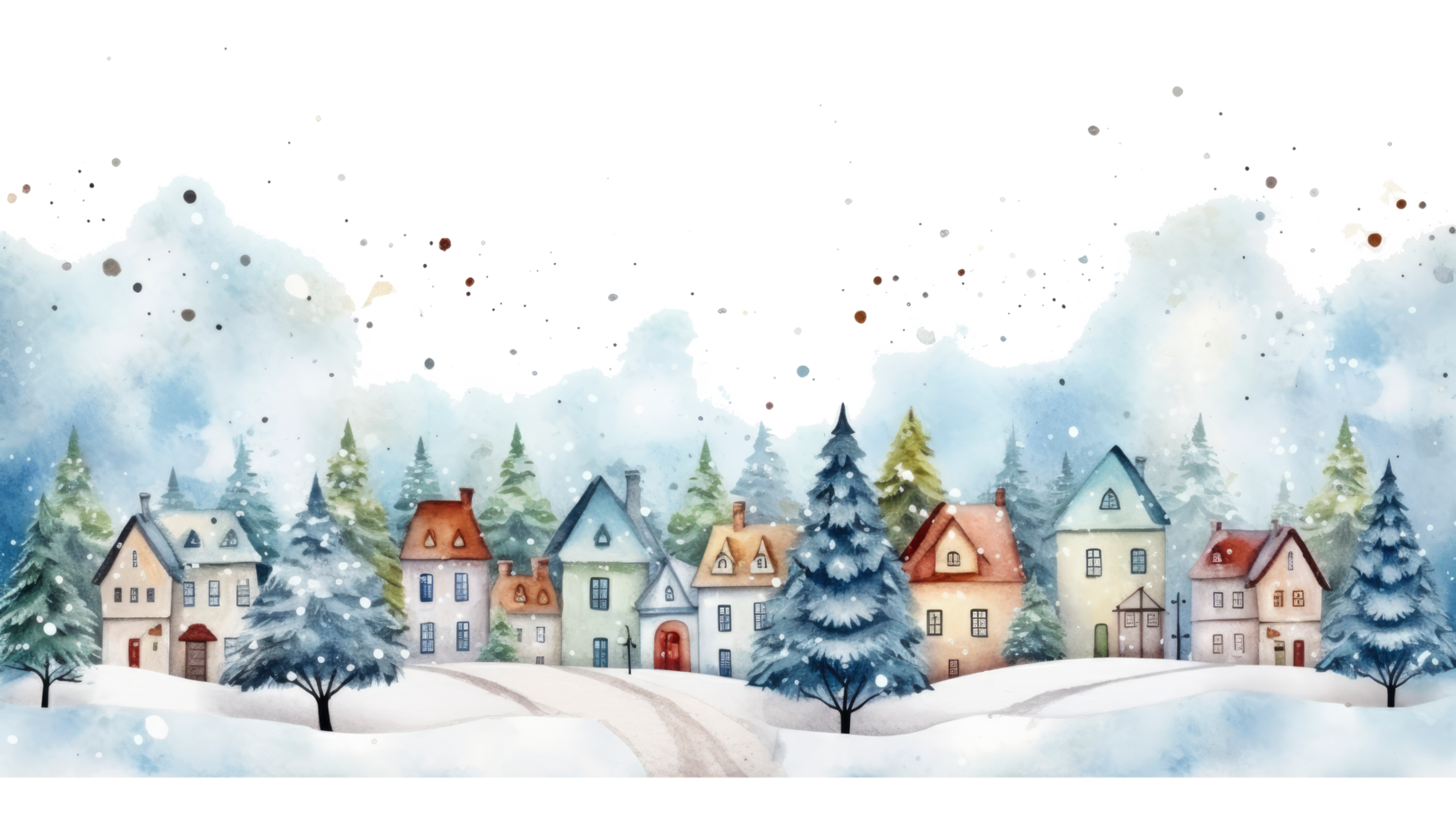 AI generated watercolor winter cute town landscape isolated on a transparent background. png