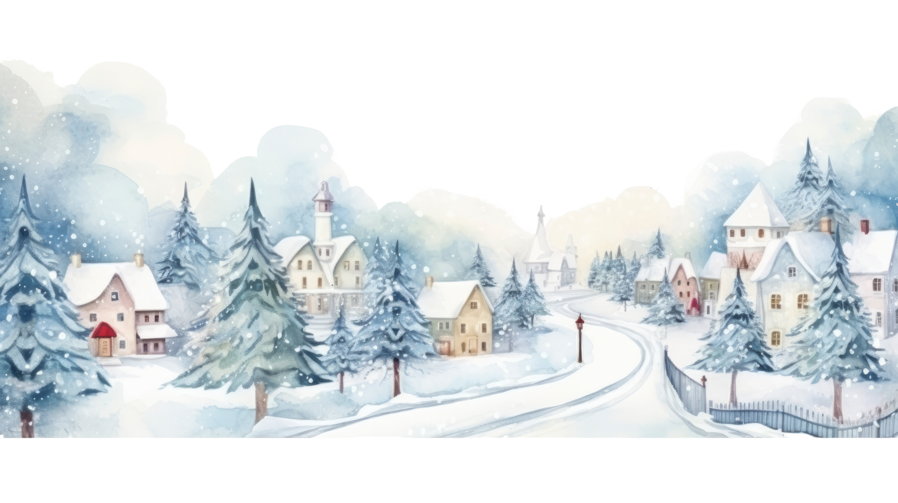 AI generated watercolor winter cute town landscape isolated on a transparent background. png