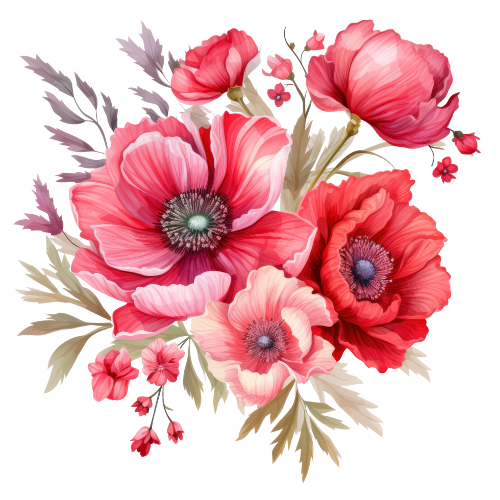 AI generated Red and pink flowers isolated on a transparent background. png