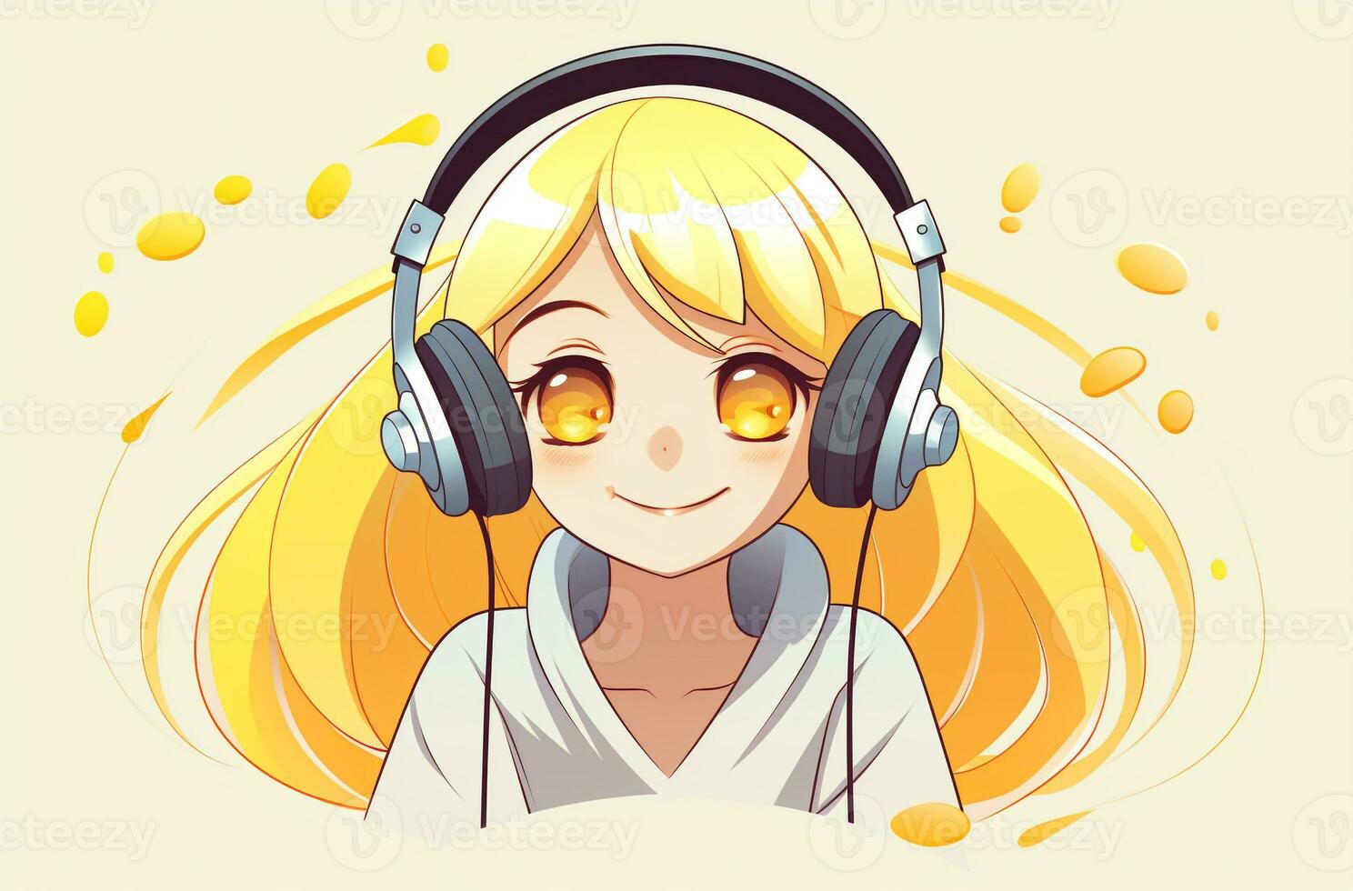AI generated cartoon girl listening to music in vector illustration. Generative AI photo