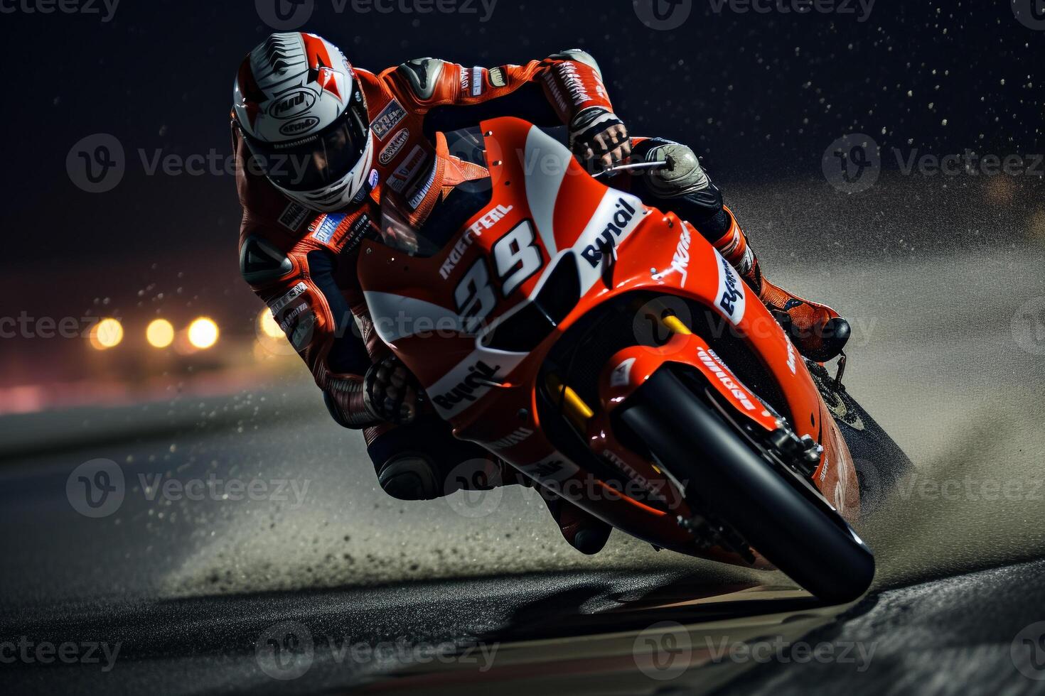 AI generated freeze the intensity of a motogp motion during a championship game. Generative AI photo