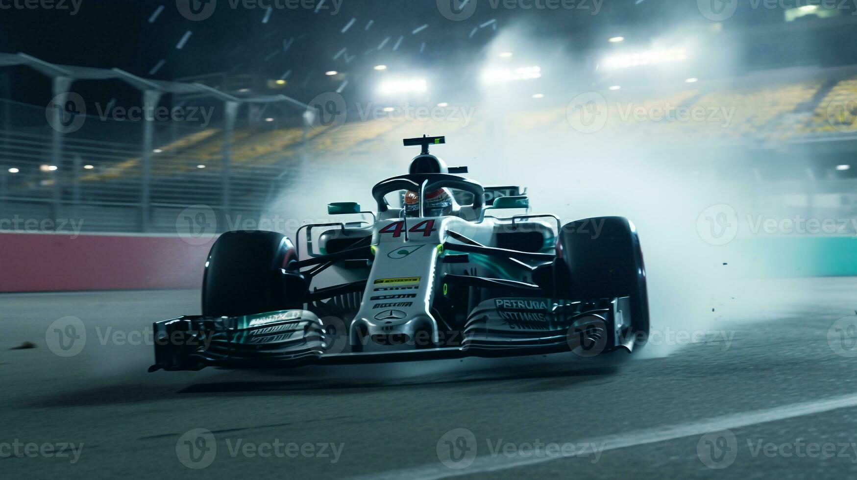 AI generated freeze the intensity of a formula 1 motion during a championship game. Generative AI photo