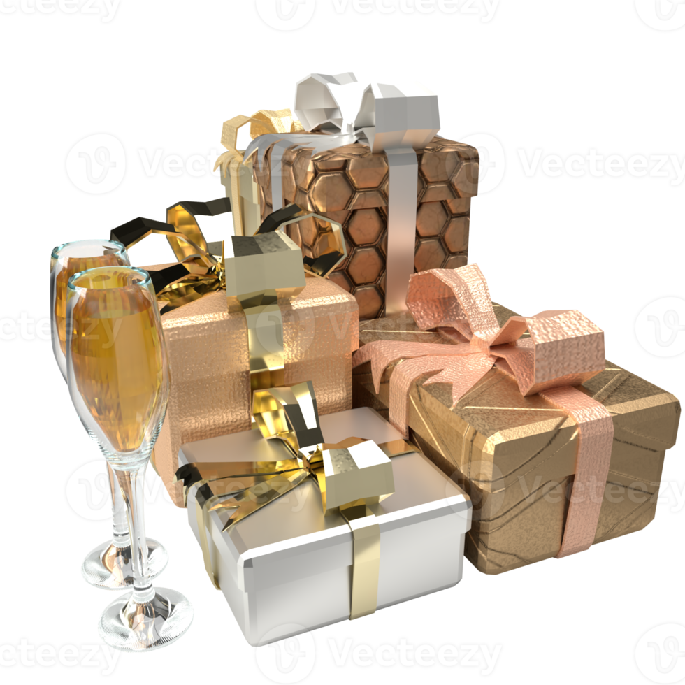 The gold text and gift box for Valentine's Day concept 3d rendering png