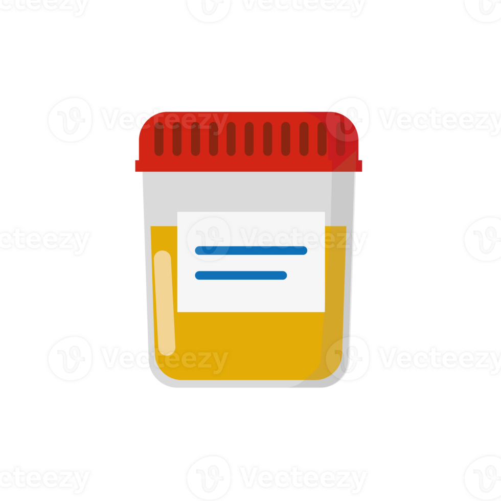 Urine analysis. Urine test icon. Pee sample in a plastic box. Medical sample in a glass tube. Laboratory container. png